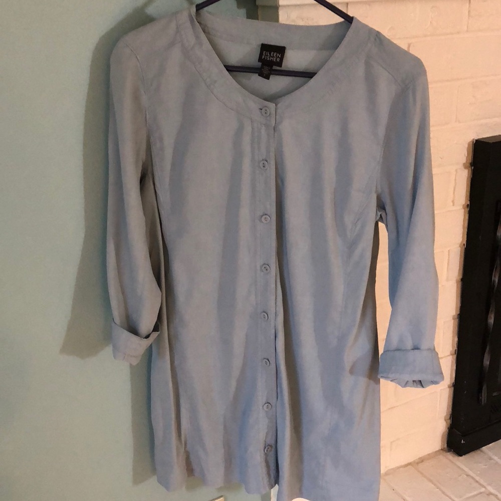 Eileen Fisher Dusty Blue Linen Viscose Blend Tunic